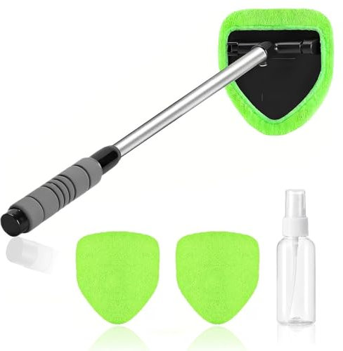 Yamobi Autowaschbürste Waschbürste Auto mit Teleskopstiel,50 cm Reinigungswerkzeug für die Windschutzscheibe mit ausziehbarem Griff, Auto Fensterwischer Kit（Grün）