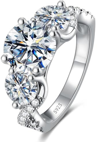 LOIPURI 4.6CT 3 Stone Moissanite Engagement Rings for Women