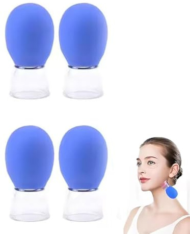 4PCS Glass Massager Cupping Cup, Ventosas fisioterapia, ventosas masaje, ventosa celulitis, ventosa de goma y vidrio especial para masajes, terapia fascial, relaja tus musculos (Azul)