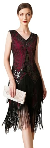 Ever-Pretty Women's 1920s Vintage Sequin Fringe Cocktail Dress, Flapper Gown with Beaded for Gatsby Party Evening 50004