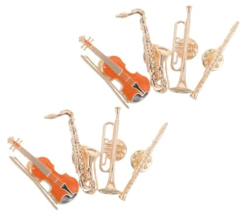 Healvian 8pièces Lot de Broches Musicales Métal Saxophone Violon Trompette Clarinette Bijoux Fantaisie pour Robes Chapeaux Sacs Instruments