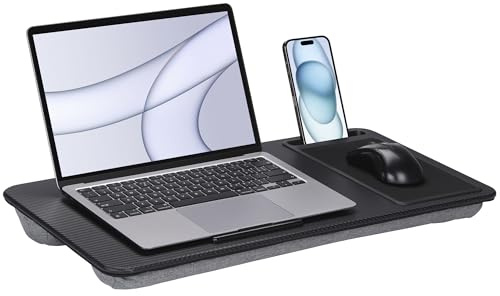 NK Base Da Tavolo Per Laptop Con Cuscino XL – 57.5×30.5×5 Cm, Maniglia, Alloggiamento Smartphone, Fermo Antiscivolo, Tappetino Mouse, Supporto EPS, PVC MDF ABS E Tessuto