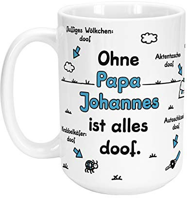 XL-Tasse »Ohne Papa … ist alles doof.« mit Wunschnamen, weiß, personalisiert