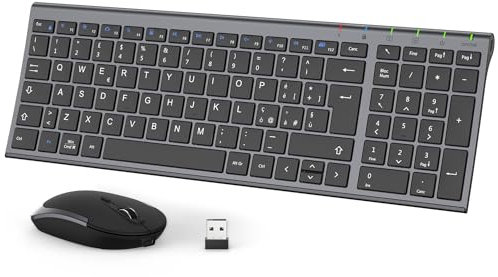 iClever Tastiera e Mouse Wireless - Tastiera e Mouse Portatili Wireless 2.4G, Batteria Ricaricabile Design Ergonomico Dimensioni Regolari Sottile Connessione Stabile DPI Regolabile (Grigio e Nero)