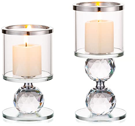 Sziqiqi Portavelas de Columna de Cristal, 2 Piezas de Candelabros de Vidrio Transparente, Velas para Candelabros Centro de Mesa para Regalos de Boda y Decoración Navideña, Plata