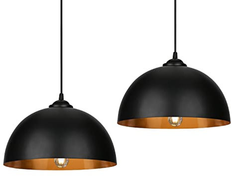 Jiubiaz Pendelleuchte, 2x Retro Hängelleuchte Hängelampe aus Metall, Industrielle Vintage LED Pendellampe, E27 Fassung für max 60W, Ø 30cm（Ohne Leuchtmitte） schwarz