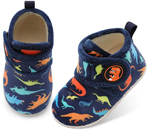JOINFREE Toddlers Cozy Slippers Winter Kids Walking Boots Indoor Outdoor House Socks Shoes Dinosaur 4.5-5 UK Child