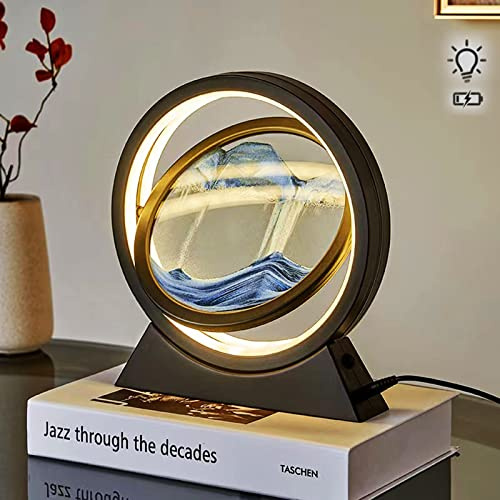 Neioaas Lampada da tavolo 3D in movimento con sabbia artistica, rotazione a 360°, decorazione a clessidra che scorre con sabbia, lampada 3D con sabbia marina profonda, per adulti e bambini, pittura