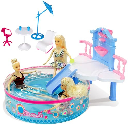 Glam Deluxe Doll Pool Playset with 7 Pcs Accessories, Fits 12 Inch Dolls, Kids Gifts for 3 to 8 Year Olds Girls, Bath Toys for Toddlers, Birthday & Xmas Gift for Girls & Kids Aged 3+