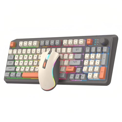 Lancoon Combo Teclado y Ratón Inalámbrico Recargables con Soporte Ajustable 2.4G Perilla de Volumen 94 Teclas Dual-Mode Ratones Inalámbricos dpi Ajustable for Computer (Gris)