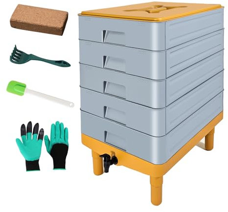 TOP XIAN 5-Tray Worm Composter,100L WormCompost Bin for Vermicomposting Starter, Indoor & Outdoor Worms Farm Composting Bin, Worm Compost Bin for Recycling Food Waste