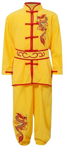 Runhomal Conjuntos Artes Marciales Ropa Unisex Niños Niños Niñas Uniformes Tradicionales Chino Tai Chi Chino Kung Fu, amarillo, 9-10 Años