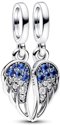 Rimgoris Splitter-Flügel Charm 925 Sterling Silber Blau & Weiß Zirkonia Schutzengel-Flügel Charm für Europäische Armbänder Erinnerungsschmuck