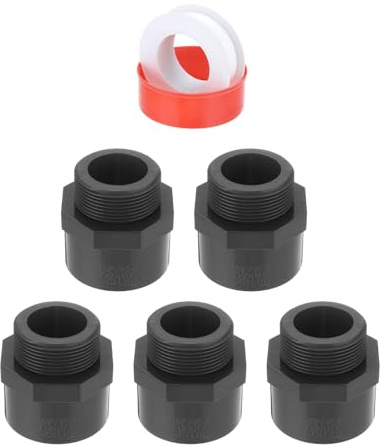 sourcing map 5 Pcs 1-1/2 PVC Male Adapter Pipe Fitting with Sealing Tape | Fit for SCH40 Slip Coupling Male to Male Threaded Pipe Coupling Connector,Socket x NPT Male,Dark Grey