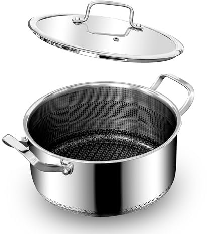 INTIGNIS 24 cm Tri-Ply Stainless Steel Casserole 5 L – Honeycomb Hybrid Non-Stick – Induction & All-Hob Safe – Oven Safe with Glass Lid – PFOA-Free Thick Base – Premium Polished Steel Cookware