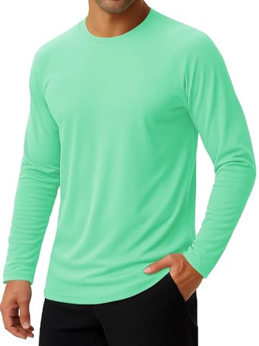 KINGFEN Mens UPF 50 Long Sleeve UV Shirt Sun Protection Shirts Quick-Dry Water Sports T-Shirt Lightweight Fishing Hiking Shirts Green