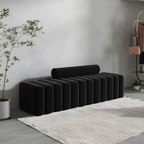 LITFAD Modern Upholstered Entryway Bench Solid Wood Frame Seating Bench Velvet Shoe Changing Benchs for Home Restaurant Clothing Store, Black - 47 L x 18 W x 21 H