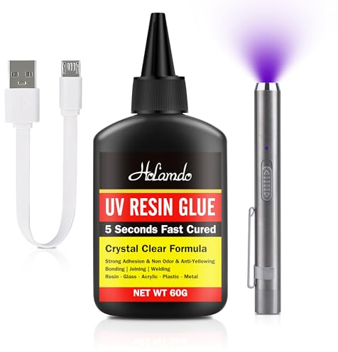 UV Resin Kit with Light, 60g UV Resin with Rechargeable UV Light, 5 Seconds Fast Cured & Bond, Clear UV Glue Adhesive for Repairing/Welding Jewelry, Plastic, Glass, Acrylic, Resin