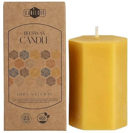 Danilovo Bougie Pilier en Cire d'Abeille Naturelle, Bougies Piliers 100% Pures, sans Danger, Luxueuses, pour une Maison Agréable, Parfum de Cire d'Abeille Naturel (1 pièce, 5x7 cm, 15 heures)