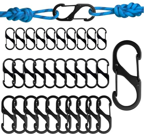 30 Piezas Mosquetones Pequeños en S, S Forma Mosquetón Clips Set Llavero de Doble Apertura de Resorte, Mosquetón Llavero Set Doble Primavera Clip para Exterior Camping Senderismo(50mm/40mm/32mm)