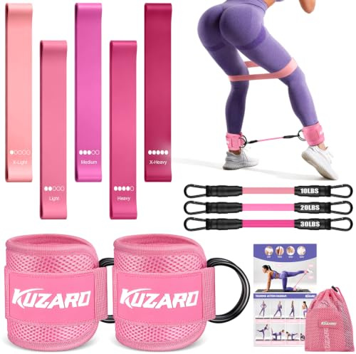 Resistance Bands Set, Ankle Resistance Band with Cuffs & Glute Exercise Band, Weight Bands for Working Out - Home Gym Workout Equipment, Booty Building, Pilates, Rehab, Physical Therapy