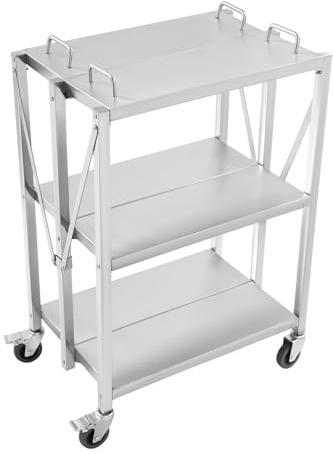 Donened - Mesa de trabajo, 3 niveles de acero inoxidable, carro de cocina plegable, hasta 100 kg, para cocina, bar, restaurante, 63 x 40 x 95 cm