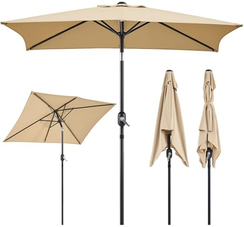 Yaheetech Parasol d'Extérieur Rectangulaire à 6 Baleines Haut de 200 cm Parasol Inclinable avec Cadre en Métal Manivelle Protection Solaire pour Jardin Terrasse Patio Piscine Plage Balcon