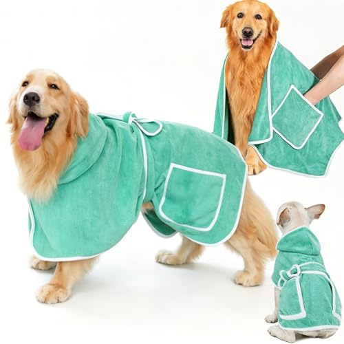 Serviette et Peignoir Chien, Format Extra-Large Offert, Serviette Chien Ultra Absorbante et à Séchage Rapide, Ceinture Réglable pour Chiens de Toutes Tailles, Facile à Enfiler et à Retirer, Sac Offert