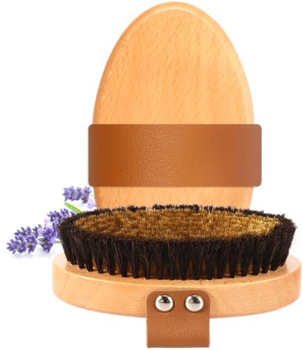 Cepillo seco de fibras de cobre fino, eficaz cepillo seco para el cuerpo con cerdas suaves y cuerda de algodón ergonómica para ducha, masaje y baño (color madera, 1 unidad)