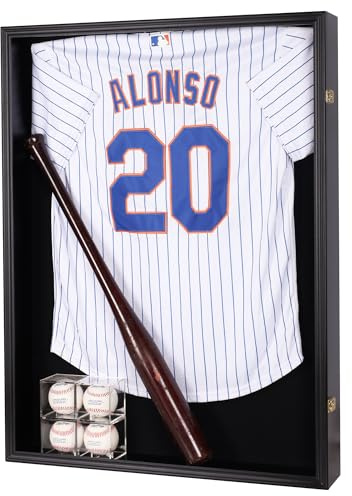 Large Jersey Display Case Frame Shadow Box to Display a XL Football Baseball Hockey Jersey, Military Uniform Motorcyle Jacket, UV Protection Acrylic Door Black Finish