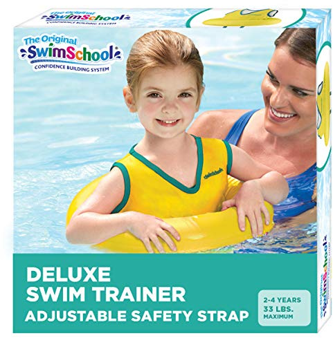 SwimSchool Deluxe Swim Trainer – Heavy Duty Toddler Swim Vest Floatie – Comfortable Sweater-Fit Design with Adjustable Safety Seat – Yellow
