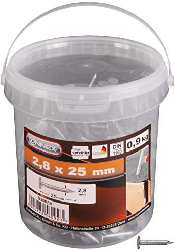 Connex Dachpappstifte 2,8 x 25 mm - 900 g - Senkkopf - Verzinkt - Aufbewahrung in praktischem Eimer - Ideal für Dachpappe & Schiefernplatten / Breitkopfstifte / Dachpappennägel / Großpack / B30059