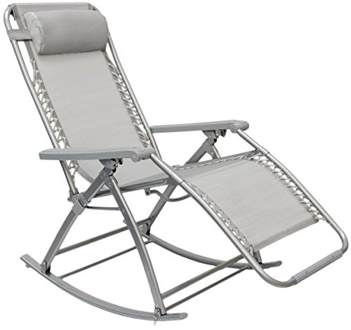 AMANKA Chaise Longue berçante de Transat à Bascule de Jardin Rocking Chair Pliable et inclinable avec Repose-Pieds et Dossier réglable en Acier env 178x70cm Poids supporté Max 120 kg Gris
