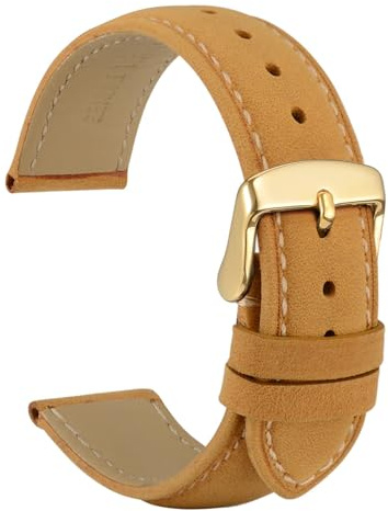WOCCI 22mm Vintage Leather Watch Strap with Gold Buckle, Replacement Band (Tan)