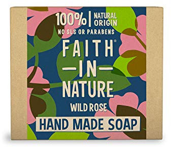 Faith In Nature Natural Wild Rose Hand Soap Bar, Restoring, Vegan & Cruelty Free, No SLS or Parabens, 100g