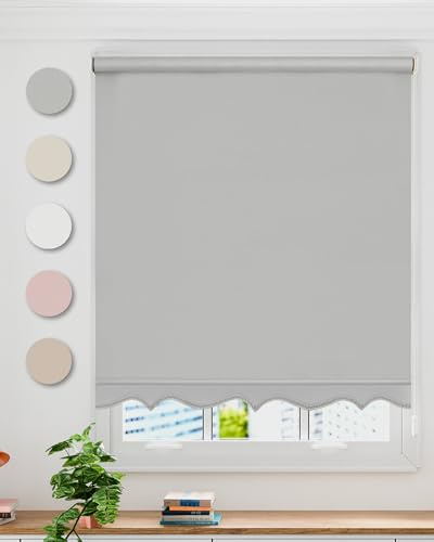 Emma Barclay Scalloped Roller Blind - Child Safe Blind with Adjustable Cord and Scalloped Edge Detailing in Grey - Width 90 x Drop 165cm