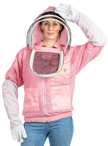 Massive Bee Store -- 3 Layer Beekeeping Ventilated Jacket Fully Protection Beekeepers Ultra Ventilated Bees Jacket with Fencing Veil (2XL, Pink)