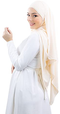 Hijab à enfiler à nouer en crêpe de luxe pour femme musulmane voilée HE900 (Beige crème)