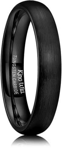 King Will Anello in carburo di tungsteno per uomo e donna, 4mm/6mm/7mm – Nero argento, spazzolato, convesso, forma comoda, anello nuziale classico e anello di coppia, 59.4 (18.9), Carburo di tungsteno