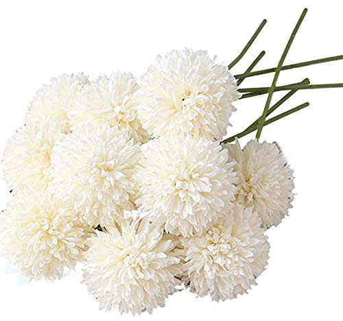 Bahderaus Chrysanthemum Flowers Bouquet 10Pcs for Important People Glorious Moral(White)