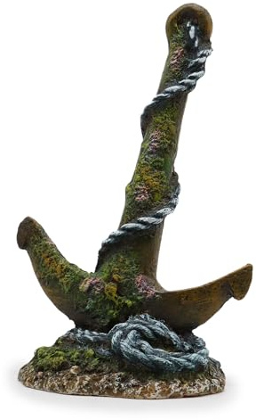 Amtra Deko Ancora Affondata - Decorazione in resina atossica per Acquari, Accessorio ornamentale subacqueo, Decorativo rifugio nascondiglio, Dipinto a mano, Dimensione 11,2 * 8,5 * 18 cm