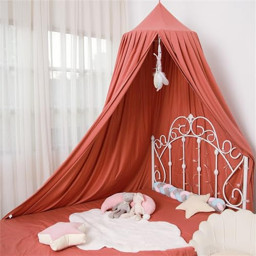 ENEN Ciel de Lit Enfants Filles Bébé Moustiquaire Dôme de Lit Baldaquin Nordique Princesse Tente Rideau à Suspendre 270cm Décoration pour Chambre d'enfant Jeu et Lecture (Rouge)