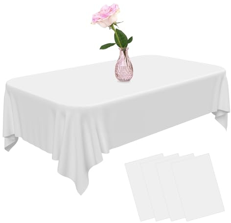Tischdecke Weiß, 4 Stück Tischdecke Geburtstag, Wasserdicht Party Tischdecken, Rechteckig 137 x 274cm für Party, Kindergeburtstag, Hochzeit, Picknick, Gastronomie, Feste
