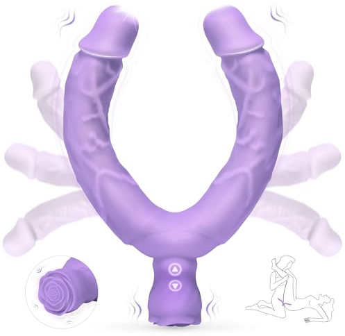 Double Dildo Lesbian Sex Toy, 15.75 Lesbian Toy Double Ended Sided Headed Dildo & Anal Dildos with 10 Vibrating Modes, Long Strapless & Strap on Dildos Rose Women Couple Gay Sex Toys