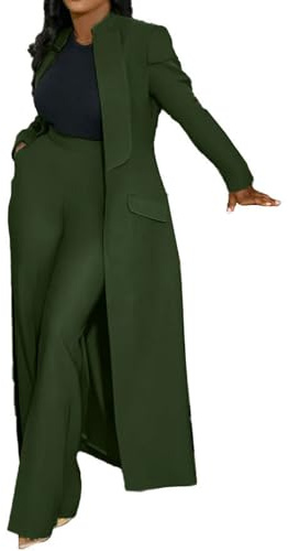 Famnbro Womens Suits 2 Piece Set Long Blazers Jacket Lapel and Straight Leg Pants Business Outfits