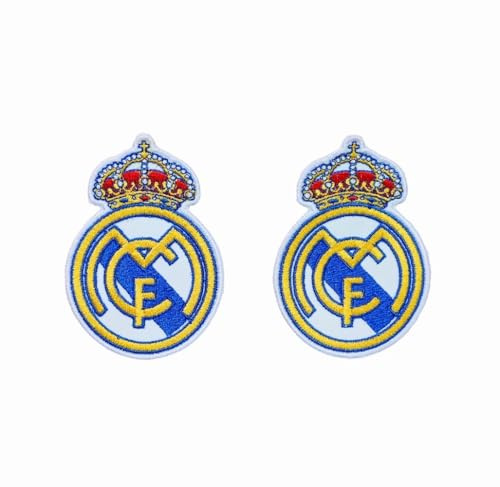 Parche con Escudo Equipo de Fútbol, para Planchar o Coser, 2 Unidades Bordadas Termoadhesivas de 8cm x 6 cm, Madrid