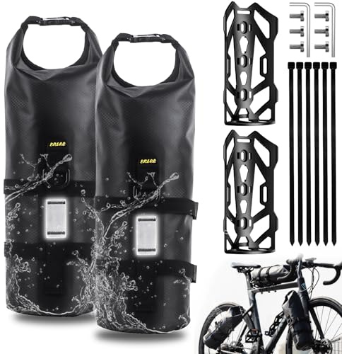 Desing Wish 4.5L 2 Pièces Sacoche Velo Etanche Sacoches Fourche Vélo Sac Sacoche Cadre Cadre Velo Enroulable avec Support Polyvalent pour VTT E-Scooter Vélo de Route Accessoire