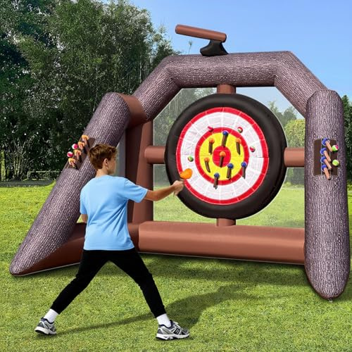 GR8FUN Inflatable Axe Throwing Game Giant Ball Toss Target Dart Board for Backyard (Over 10ft Tall) with 16 Axes 8 Color Balls Air Blower, Outdoor Carnival Games for Adults