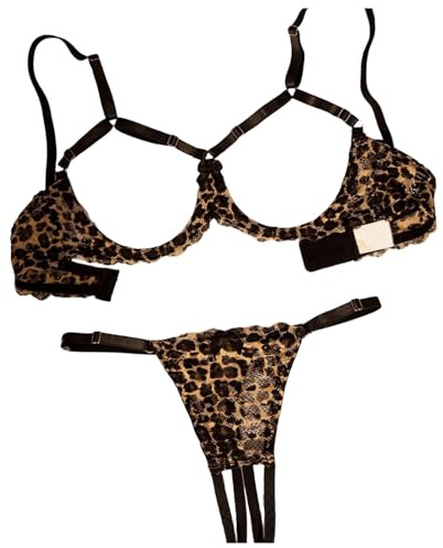 YOSUWOAI Dessous da Donna Leopardato in Pizzo Sexy Set di Biancheria Intima Comodo Intagliato Apertura A Scodella Allettante Senza Rimuovere Höschen, O nero., M
