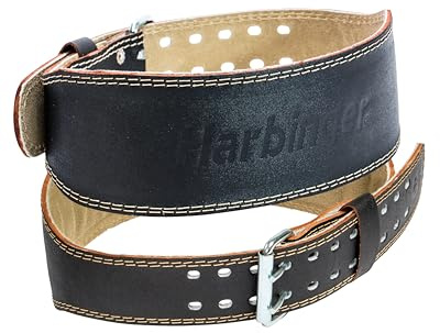 Harbinger 10,2 cm imbottito sagomato pesi cintura in pelle scamosciata con fodera e acciaio fibbia a rullo, unisex, Padded Leather Weight Lifting, Black, L